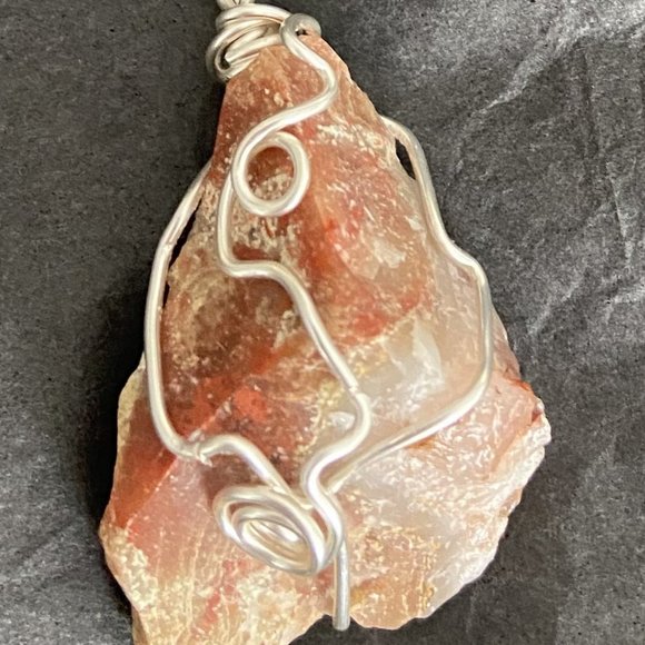 Red Jasper Chunk Wire Wrapped Pendant Handcrafted - Picture 2 of 5
